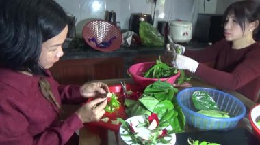 9 Şubat 2026. Chu Van An, Hai Phong, Vietnam. Betel yaprakları ve fındıklar. Kadın betel fındığı hazırlıyor.