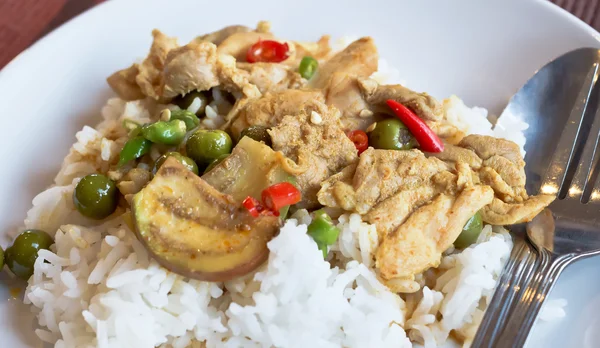 Curry verde con pollo y arroz — Foto de Stock