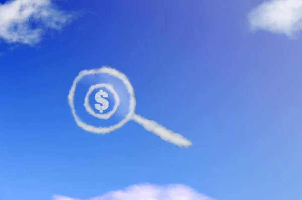 Cloud shape of magnifying glass point to the dollar coin