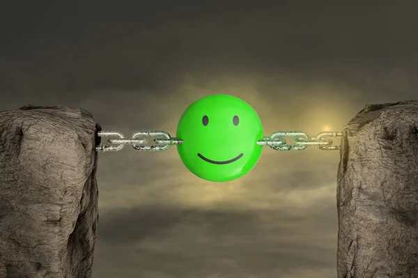 Dvě Hory Spojené Řetězem Zeleně Usmívající Emotikon Šťastný Den Západu — Stock fotografie