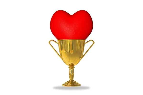 Copo Troféu Dourado Isolado Fundo Branco Com Coração Vermelho Dentro — Fotografia de Stock