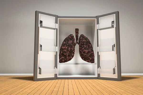 Disease Lung Fridge Wooden Floor Freeze Tobacco Slow Smoking Concept — Stock Photo, Image