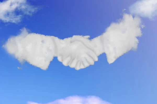 商务人员与蓝天握手 形成了合同约定的云彩形象 — 图库照片