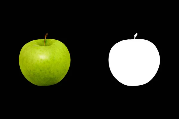 Ένα Πράσινο Μήλο Απομονωμένο Διαφανές Φόντο Ένα Κανάλι Άλφα Ασπρόμαυρη — Φωτογραφία Αρχείου