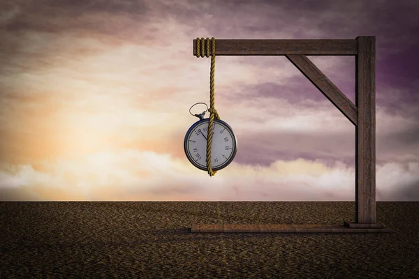 Reloj Bolsillo Horca Atardecer Magenta Día Demostrando Concepto Lucha Tiempo — Foto de Stock