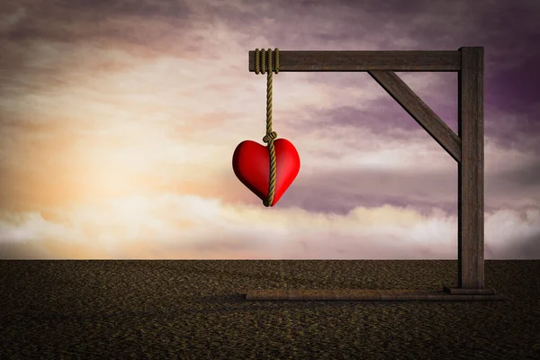 Red Heart Gallows Sunset Magenta Day Demonstrating Healthcare Struggle Concept — Stock Photo, Image
