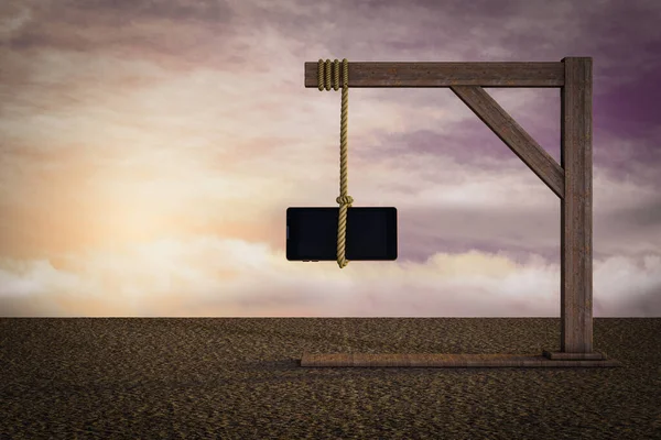 日没のマゼンタの日のGallowsの電話は安全な安全保障闘争の概念を示す 3Dイラスト — ストック写真