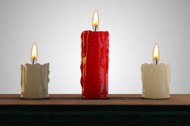 Diğerlerinden daha uzun kırmızı mum rekabetçi avantaj sağlayan kurumsal bir kavram. 3B illüstrasyon