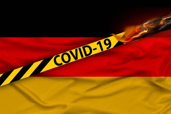 Barrier Tape Inscription Covid Background National Flag Germany Concept Tourism — Stock Photo, Image