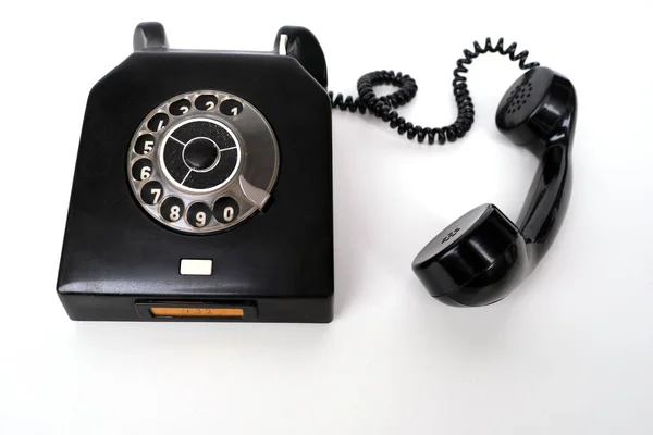 Schwarzes Telefon Mit Wählscheibe Retro Stil Auf Weißem Hintergrund Konzept — Stockfoto