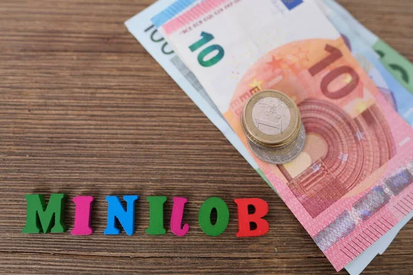 Eurosedlar Plånbok Ord Tyska Minijob Gjord Färgade Bokstäver Ligger Gamla — Stockfoto