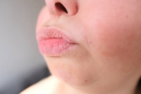 中年妇女的嘴唇 嘴和下巴 面部特写 面部细小皱纹 美容术 整容美容术 面部按摩 — 图库照片