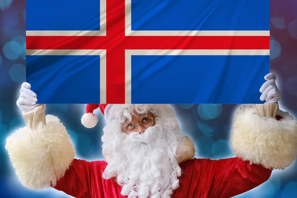 Jultomten Med Skägg Har Vacker Färgad Nationell Flagga Staten Island — Stockfoto