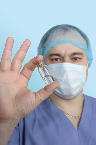 Flacon Transparent Avec Médicament Liquide Vaccin Gros Plan Dans Les — Photo