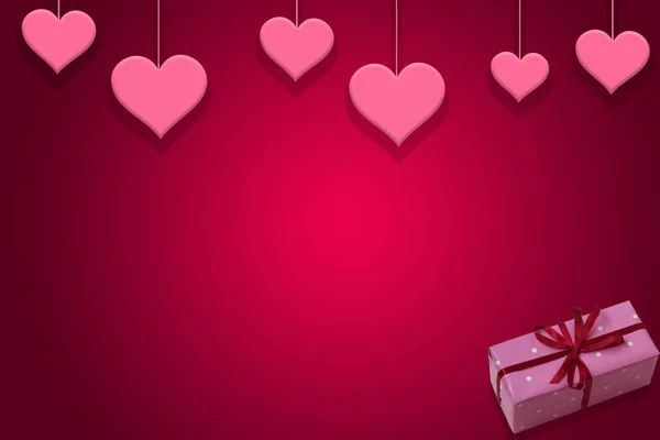 Harten Opknoping Een Roze Achtergrond Cadeau Valentijnsdag Poster Achtergrond Wenskaart — Stockfoto