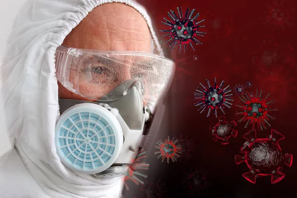 Doctor Uniform Background Virus Models Concept Covid Coronavirus Illustration Rendering — Stock Photo, Image
