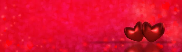 Panorama Longo Horizontal Modelo Coração Vermelho Textura Rosa Decoração Amor — Fotografia de Stock