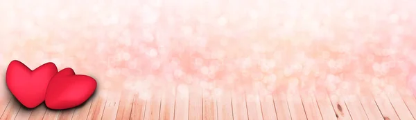 ハートモデル ピンクのテクスチャ デザイン ポストカード 結婚提案のコンセプト バレンタインデー 3Dイラスト 3Dレンダリングのための婚約の背景の水平方向の長いパノラマ — ストック写真
