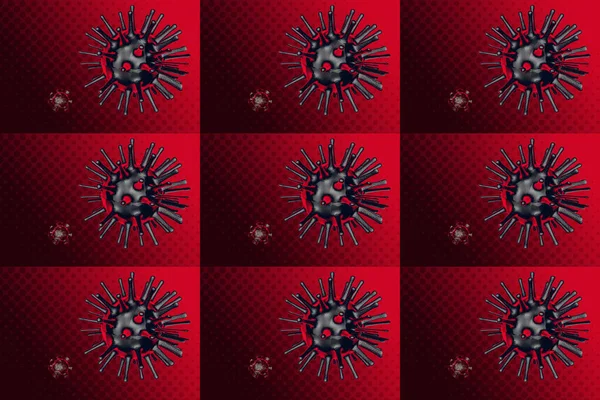シームレスなパターン Covid 19コロナウイルスモデル ポップアートスタイル ウイルスに対する個々の保護の概念 Covid コロナウイルス 治療と予防接種3Dイラスト 3Dレンダリング — ストック写真