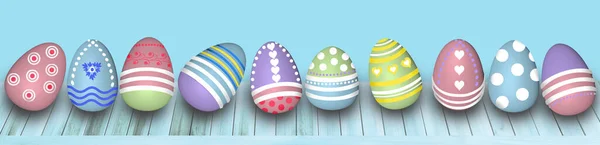 Horizontal Long Panorama Colored Painted Eggs Rendering Model Background Design — Stock Photo, Image