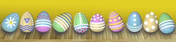 Horizontal Long Panorama Colored Painted Eggs Rendering Model Background Design — Stock Photo, Image