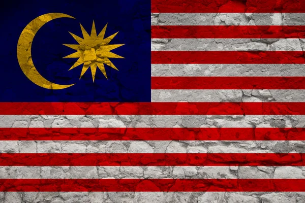 Flaga Narodowa Stanu Malezja Starym Kamiennym Murze Pęknięciami Koncepcja Turystyki — Zdjęcie stockowe