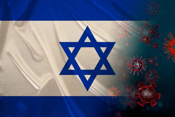 Государственный Флаг Израиля Шелку Фон Коронавирусом Туристическая Концепция Меры Карантина — стоковое фото