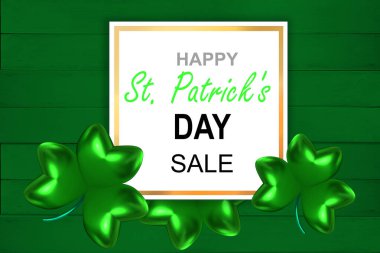 trefolil, yonca, Aziz Patrick Günü sembolü, tasarımcı için yeşil romantik geçmiş, kartpostal, satış reklamı, 3D illüstrasyon, 3D canlandırma