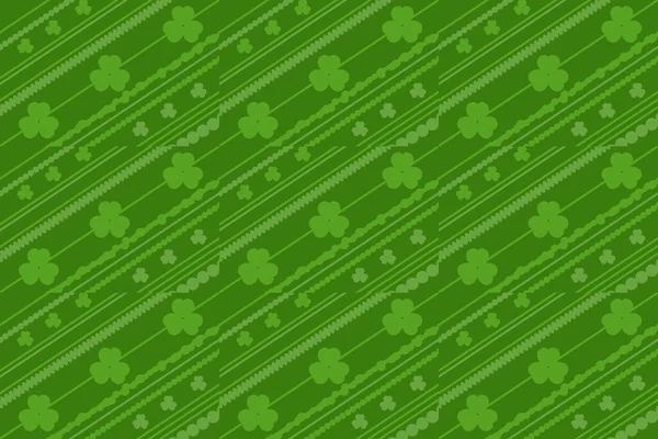 Seamless Horizontal Pattern Green Background Flowers Clover Leaves Stripes Fabric — Stock Photo, Image