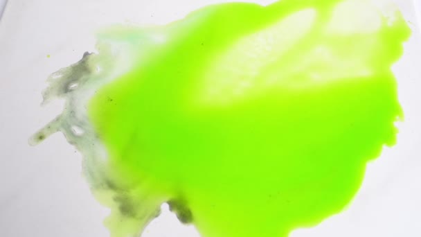 Abstrakta Fläckar Grön Färg Spridda Över Vit Yta Teckning Med — Stockvideo