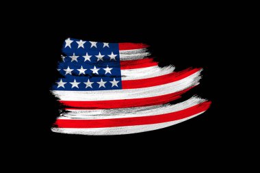 yaratıcı Amerikan ulusal bayrağı grunge, siyah izole edilmiş arka plan üzerinde ABD bayrağı, politika konsepti, küresel ticaret, uluslararası işbirliği