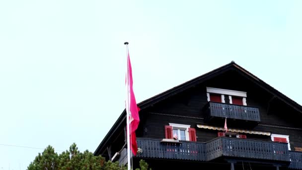 Bandera Nacional Del Estado Suiza Sobre Hermosa Seda Techo Una — Vídeos de Stock