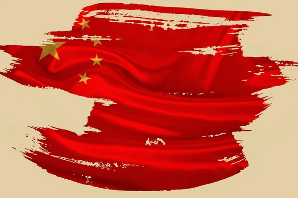 Kreatywna Flaga Narodowa Grunge Pociągnięcie Pędzlem Flaga Chin Beżowym Izolowanym — Zdjęcie stockowe