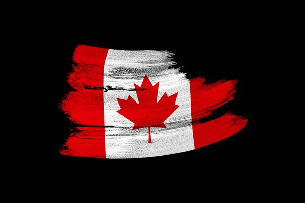 Bandera Grunge Nacional Creativa Pincelada Bandera Canadá Sobre Fondo Negro — Foto de Stock