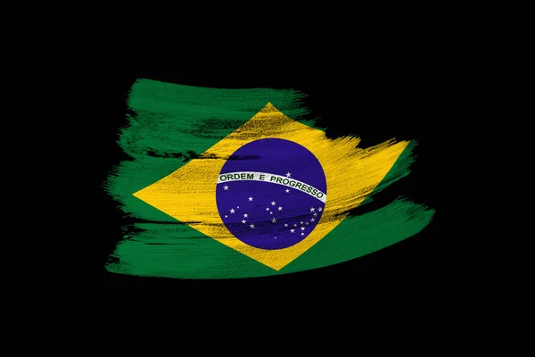 Bandeira Grunge Nacional Criativa Brushstroke Bandeira Brasil Fundo Isolado Preto — Fotografia de Stock