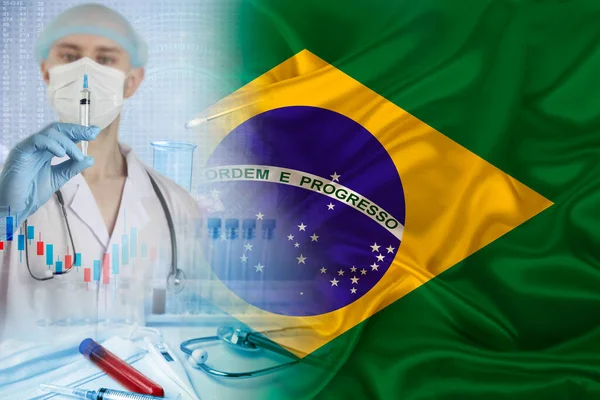 Βραζιλία Εθνική Σημαία Για Μετάξι Γιατρός Μια Σύριγγα Έννοια Του — Φωτογραφία Αρχείου