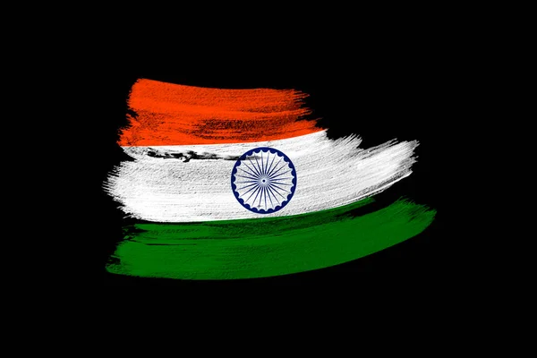 Bandera Grunge Nacional Creativa Pincelada Bandera India Sobre Fondo Negro — Foto de Stock