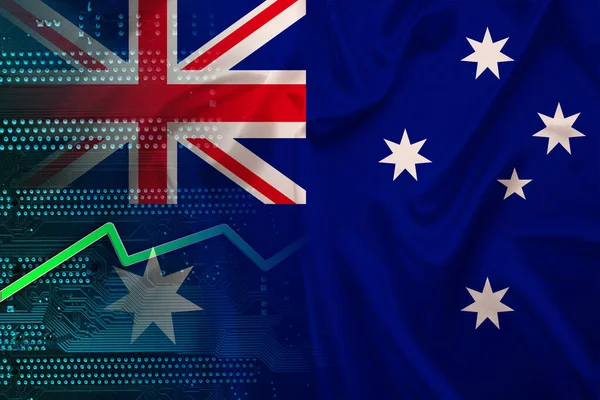 Bandera Nacional Australia Seda Con Pliegues Placa Circuito Impreso Electrónico — Foto de Stock