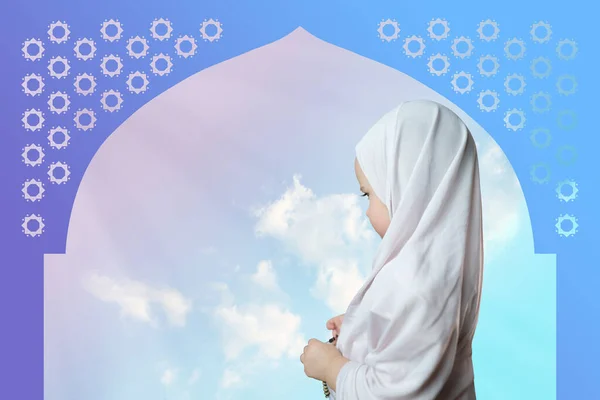 Kleines Unschuldiges Kind Ein Muslimisches Mädchen Einem Weißen Hijab Mit — Stockfoto