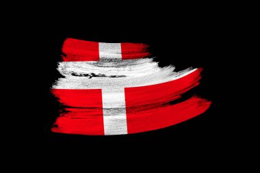 yaratıcı ulusal grunge bayrağı, siyah izole geçmiş üzerine Danimarka bayrağı fırça darbesi, politika konsepti, küresel iş dünyası, uluslararası işbirliği