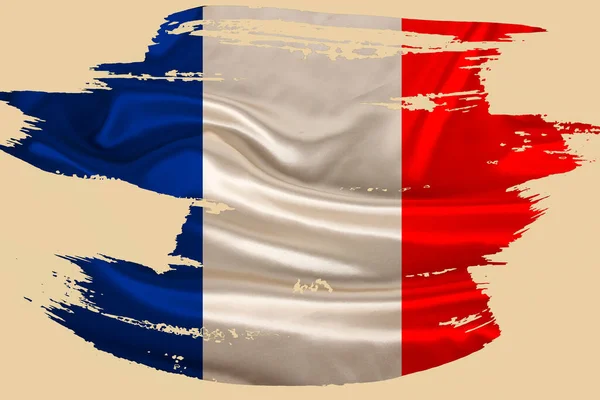 Kreatywna Flaga Narodowa Grunge Pociągnięcie Pędzlem Flaga Francji Beżowym Odizolowanym — Zdjęcie stockowe