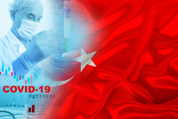 Государственный Флаг Турции Шелку Доктор Ученый Лаборатории Вакцина Vitro Концепция — стоковое фото