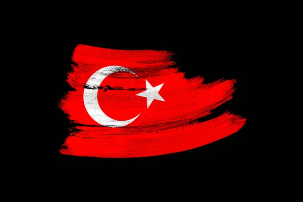 Bandeira Grunge Nacional Criativa Bandeira Brushstroke Turquia Fundo Isolado Preto — Fotografia de Stock