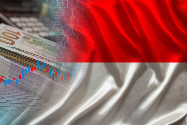 Bendera Nasional Monako Nuremberg Indonesia Tentang Satin Tagihan Dolar Komputer — Stok Foto