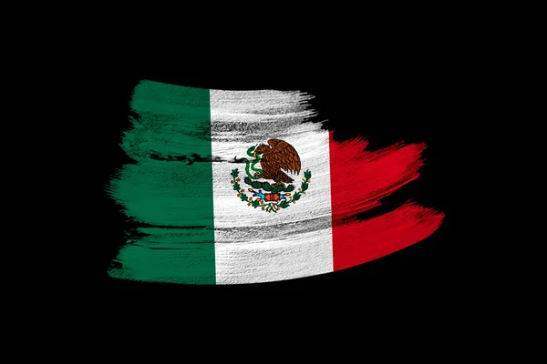 Bandera Grunge Nacional Creativa Pincelada Bandera Mexicana Sobre Fondo Negro — Foto de Stock