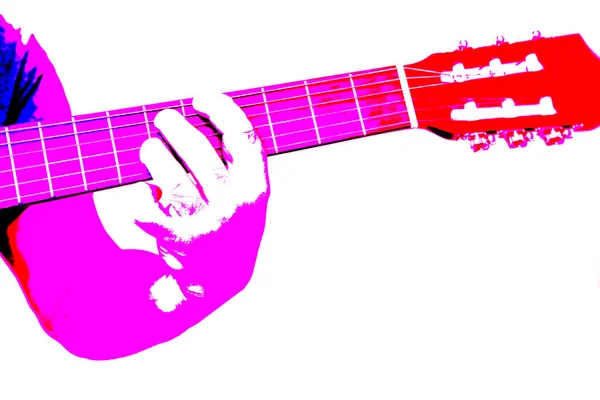 Pop Art Stylization Guitarist Photography Man Plays Guitar Close Hands — Stock Photo, Image