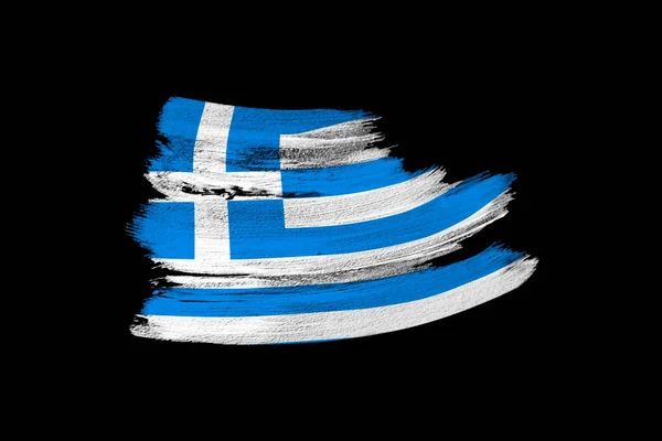 Bandeira Grunge Nacional Criativo Brushstroke Bandeira Grécia Fundo Isolado Preto — Fotografia de Stock