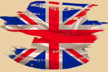 yaratıcı ulusal grunge bayrağı, fırça darbesi, bej izole edilmiş arka planda Büyük Britanya bayrağı, politika konsepti, küresel iş dünyası, uluslararası işbirliği, 3D illüstrasyon, 3D yorumlama