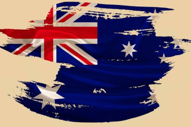 yaratıcı ulusal grunge bayrağı, fırça darbesi, bej izole arka planda Avustralya bayrağı, siyaset konsepti, küresel iş dünyası, uluslararası işbirliği, 3D illüstrasyon, 3D yorumlama
