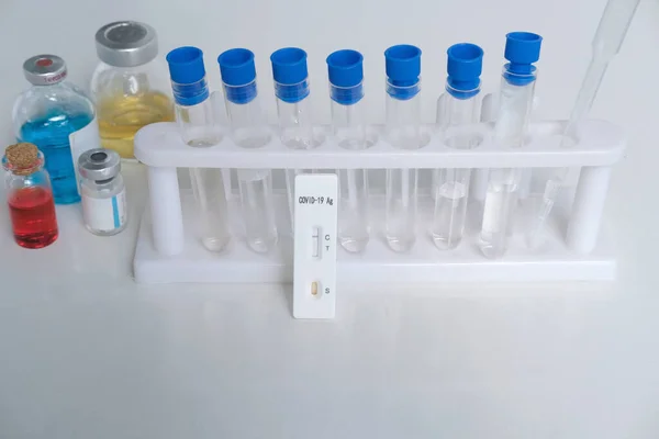 closeup test cassette, medical disposable sterile antigenic test kit for rapid test covid-19, early detection of viral disease